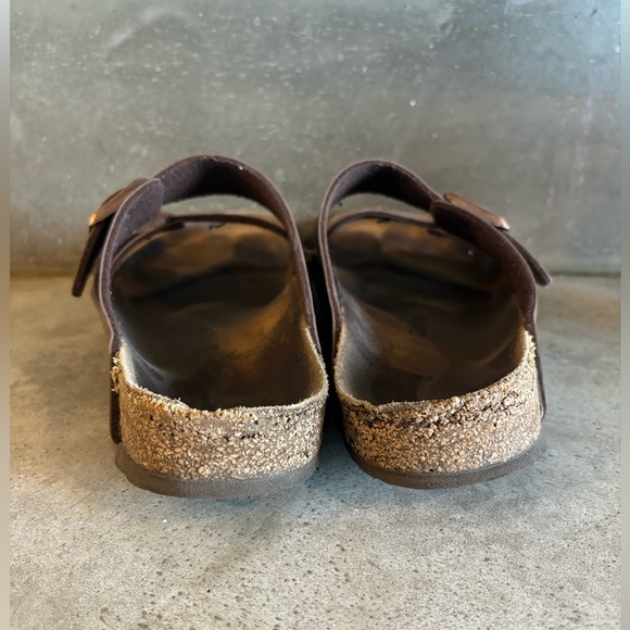 Birkenstock Arizona Birko Flor Dark Brown Size 10 Women’s Double Strap Leather - Picture 3 of 12